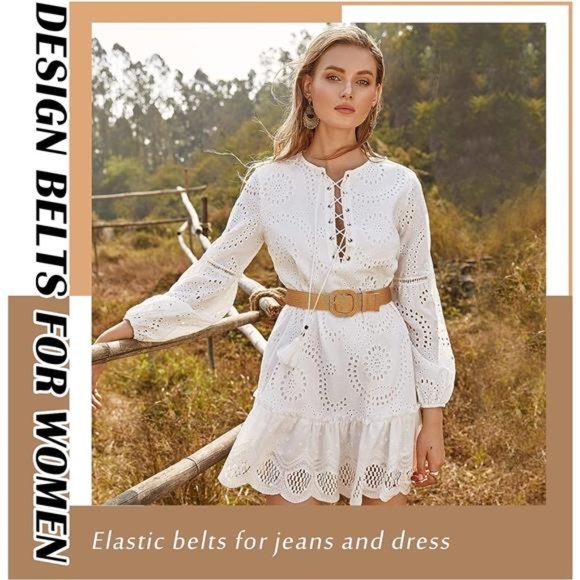 4 Pack Straw Woven Elastic Stretch Waist Belt Fashion Boho Dress Braided Belts main image 5
